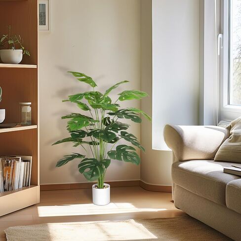 28" Artificial Palm Plant Indoor Plant Tall Fake Tropical Paradise Palm Tree in White Pot with Real Bark Design Faux Areca Palm Tree for Home Office Living Room Farmhouse Modern Decoration in Saudi Arabia