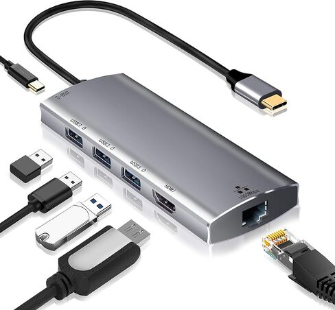 محور USB C إيثرنت، محول متعدد المنافذ 6 في 1 من النوع C Hdmi Hub مع إيثرنت 1000 متر، HDMI 4K، 3 منافذ USB 3.0، منفذ شحن PD، محطة إرساء متوافقة مع أجهزة الكمبيوتر المحمولة MacBook وChromebook وUSB-C in Kuwait