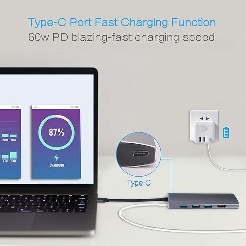 محور USB C إيثرنت، محول متعدد المنافذ 6 في 1 من النوع C Hdmi Hub مع إيثرنت 1000 متر، HDMI 4K، 3 منافذ USB 3.0، منفذ شحن PD، محطة إرساء متوافقة مع أجهزة الكمبيوتر المحمولة MacBook وChromebook وUSB-C in Kuwait