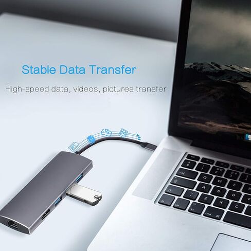 محور USB C إيثرنت، محول متعدد المنافذ 6 في 1 من النوع C Hdmi Hub مع إيثرنت 1000 متر، HDMI 4K، 3 منافذ USB 3.0، منفذ شحن PD، محطة إرساء متوافقة مع أجهزة الكمبيوتر المحمولة MacBook وChromebook وUSB-C in Kuwait