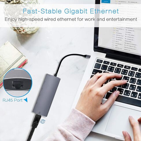 محور USB C إيثرنت، محول متعدد المنافذ 6 في 1 من النوع C Hdmi Hub مع إيثرنت 1000 متر، HDMI 4K، 3 منافذ USB 3.0، منفذ شحن PD، محطة إرساء متوافقة مع أجهزة الكمبيوتر المحمولة MacBook وChromebook وUSB-C in Kuwait