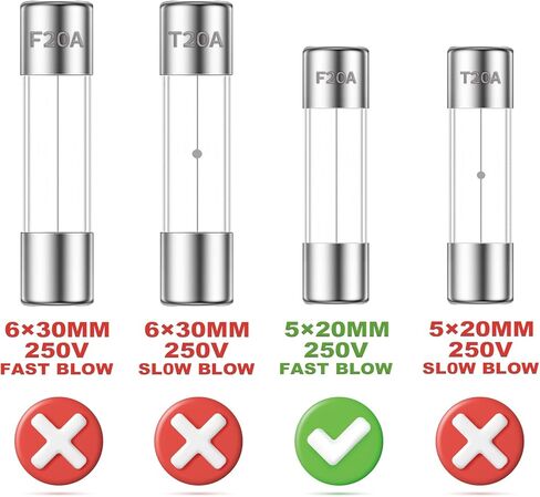 ALLECIN 20A 250V 5x20MM صمام زجاجي سريع النفخ 20 أمبير 250 فولت 0.2 × 0.78 بوصة صمامات أنبوبية سريعة المفعول F20AL250V (عبوة من 30 قطعة) in Kuwait