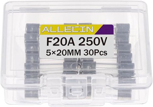 ALLECIN 20A 250V 5x20MM صمام زجاجي سريع النفخ 20 أمبير 250 فولت 0.2 × 0.78 بوصة صمامات أنبوبية سريعة المفعول F20AL250V (عبوة من 30 قطعة) in Kuwait