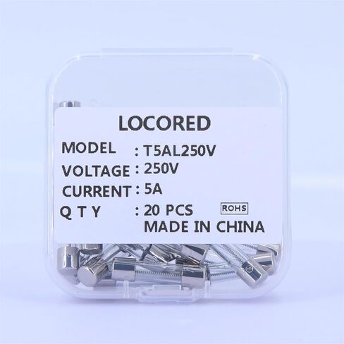 LOCORED 20 قطعة 5A 250 فولت صمامات ضربة بطيئة T5AL250V 5x20 مللي متر 5 أمبير 250 فولت فيوز 0.2x0.78 بوصة خرطوشة تأخير الوقت أنبوب زجاجي فيوز UL مدرج in Kuwait