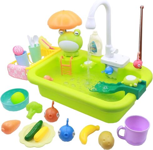 Kitchen Sink Toys, Automatic Water Circulation System Electric Water Outlet, Fishing Game Bath Toys, Children's Role Play Toys, Birthday Gifts for Boys and Girls (Frog) in Saudi Arabia