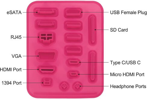 MECCANIXITY 80 قطعة من مقابس منفذ USB تغطي أغطية سيليكون مضادة للغبار لنوع C/USB C، قابس أنثى USB، RJ45، بطاقة SD، منافذ سماعة الرأس، أحمر وردي (16 قطعة/المجموعة) in Saudi Arabia