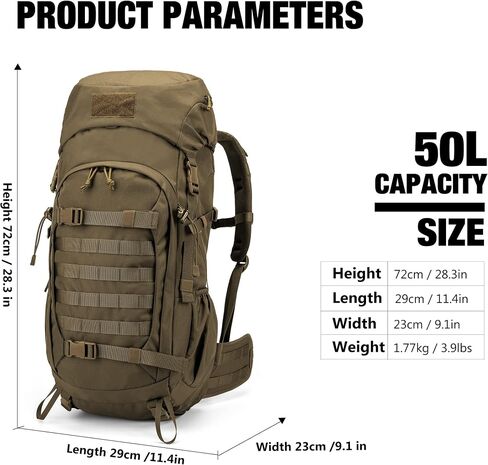 Mardingtop 50L Hiking Backpack,Backpacking Backpack with Rain Cover for Hiking,Backpacking,Rucking,Camping,Survival in Kuwait