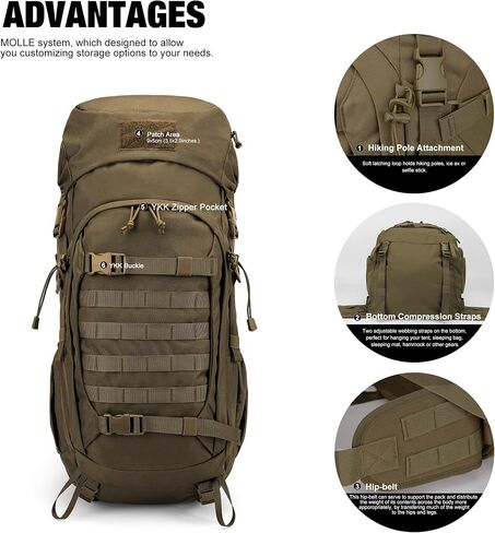 Mardingtop 50L Hiking Backpack,Backpacking Backpack with Rain Cover for Hiking,Backpacking,Rucking,Camping,Survival in Kuwait