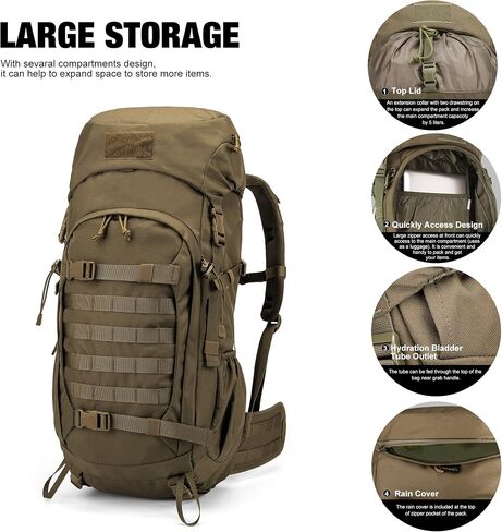 Mardingtop 50L Hiking Backpack,Backpacking Backpack with Rain Cover for Hiking,Backpacking,Rucking,Camping,Survival in Kuwait