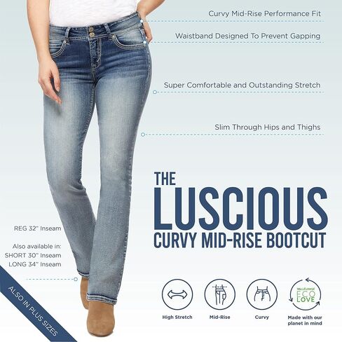 WallFlower Women's Luscious Curvy Bootcut Mid-Rise Insta Stretch Juniors Jeans (Standard and Plus) in Saudi Arabia