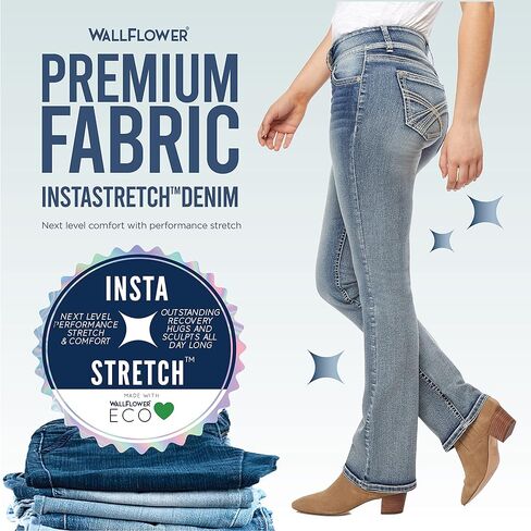 جينز WallFlower النسائي Luscious Curvy Bootcut متوسط ​​الارتفاع Insta Stretch Juniors (قياسي وPlus) in Kuwait