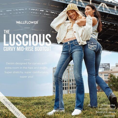 WallFlower Women's Luscious Curvy Bootcut Mid-Rise Insta Stretch Juniors Jeans (Standard and Plus) in Saudi Arabia