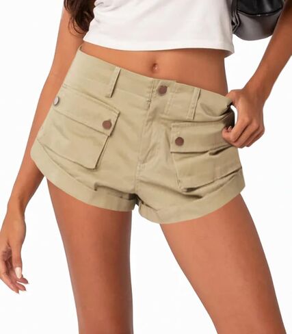 سراويل قصيرة للسيدات من PLNOTME بخصر منخفض Y2K وجيوب بأزرار وجيوب مكبلة بحاشية صيفية ساخنة in Kuwait