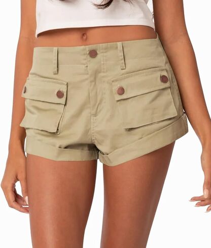 سراويل قصيرة للسيدات من PLNOTME بخصر منخفض Y2K وجيوب بأزرار وجيوب مكبلة بحاشية صيفية ساخنة in Kuwait
