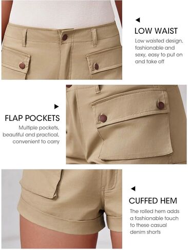 سراويل قصيرة للسيدات من PLNOTME بخصر منخفض Y2K وجيوب بأزرار وجيوب مكبلة بحاشية صيفية ساخنة in Kuwait