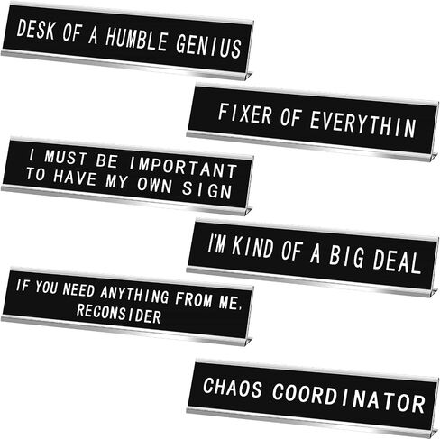 6 Pcs Funny Desk Sign Plaques for Office Decor, Novelty Desk Sign Nameplate for Manager Gifts Work Accessories, Letters on Black Background, 10 x 2 Inches(Gold Letters, Black Base) in Saudi Arabia