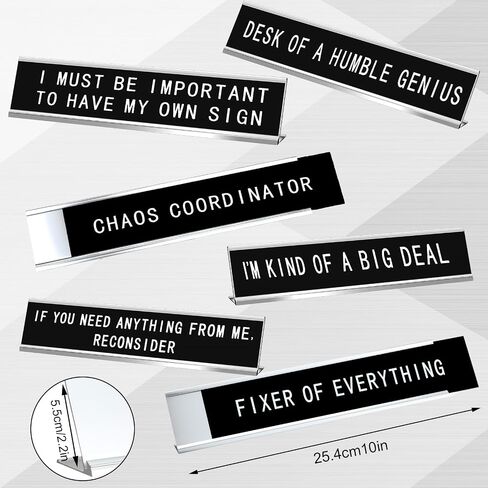 6 Pcs Funny Desk Sign Plaques for Office Decor, Novelty Desk Sign Nameplate for Manager Gifts Work Accessories, Letters on Black Background, 10 x 2 Inches(Gold Letters, Black Base) in Saudi Arabia