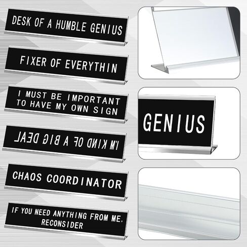 6 Pcs Funny Desk Sign Plaques for Office Decor, Novelty Desk Sign Nameplate for Manager Gifts Work Accessories, Letters on Black Background, 10 x 2 Inches(Gold Letters, Black Base) in Saudi Arabia
