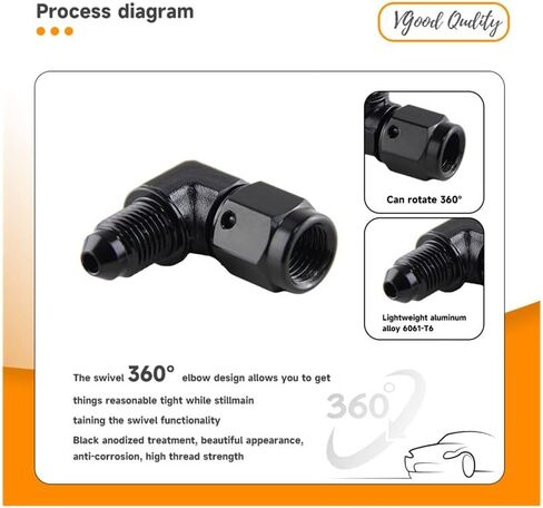 YSIL 10AN Male Flare to 10AN Female 90 Degree Swivel Hose Union Elbow Fitting Adapter Aluminum Black 2PCS in Kuwait