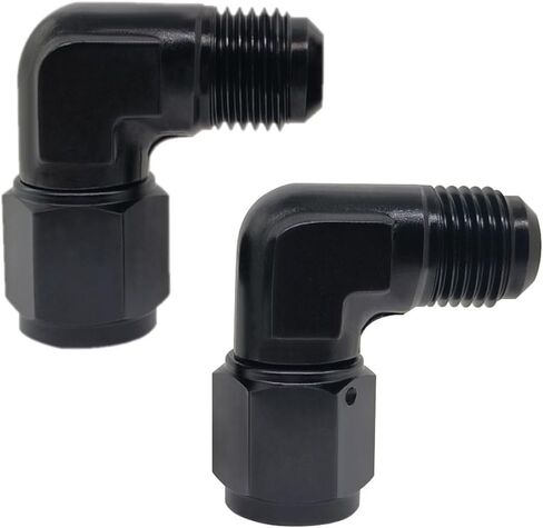 YSIL 10AN Male Flare to 10AN Female 90 Degree Swivel Hose Union Elbow Fitting Adapter Aluminum Black 2PCS in Kuwait