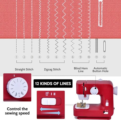 ماكينة خياطة صغيرة مدمجة للمبتدئين، ماكينة خياطة محمولة مزدوجة السرعة للتحكم في سرعة ماكينة الخياطة المحوسبة، وظائف كاملة، ضوء تشغيل سهل، مجموعة خياطة للمنزل، السفر، صناعة يدوية يدوية الصنع in Kuwait