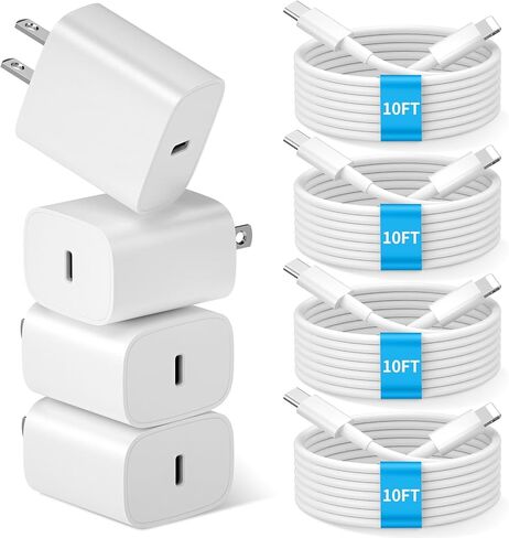 [4 عبوات] شاحن سريع لشاحن i.Phone للشحن السريع، شاحن حائط 20 وات PD USB C مع كابل شحن سريع 10 أقدام لشاحن i.Phone شاحن سريع لهاتف i.Phone 14 13 12/Pro Max/11/Xs/XR /SE/i.Pad in Kuwait