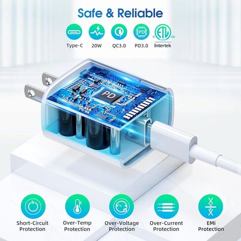 [4 عبوات] شاحن سريع لشاحن i.Phone للشحن السريع، شاحن حائط 20 وات PD USB C مع كابل شحن سريع 10 أقدام لشاحن i.Phone شاحن سريع لهاتف i.Phone 14 13 12/Pro Max/11/Xs/XR /SE/i.Pad in Kuwait