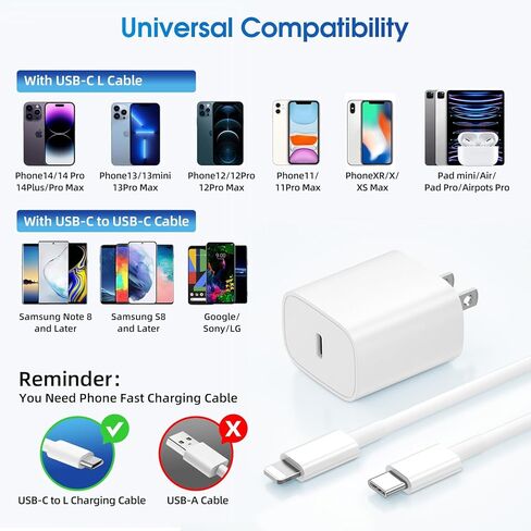 [4 عبوات] شاحن سريع لشاحن i.Phone للشحن السريع، شاحن حائط 20 وات PD USB C مع كابل شحن سريع 10 أقدام لشاحن i.Phone شاحن سريع لهاتف i.Phone 14 13 12/Pro Max/11/Xs/XR /SE/i.Pad in Kuwait