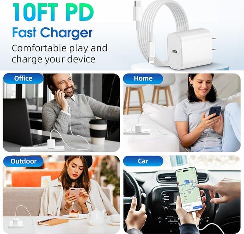 [4 عبوات] شاحن سريع لشاحن i.Phone للشحن السريع، شاحن حائط 20 وات PD USB C مع كابل شحن سريع 10 أقدام لشاحن i.Phone شاحن سريع لهاتف i.Phone 14 13 12/Pro Max/11/Xs/XR /SE/i.Pad in Kuwait