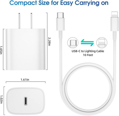 [4 عبوات] شاحن سريع لشاحن i.Phone للشحن السريع، شاحن حائط 20 وات PD USB C مع كابل شحن سريع 10 أقدام لشاحن i.Phone شاحن سريع لهاتف i.Phone 14 13 12/Pro Max/11/Xs/XR /SE/i.Pad in Kuwait