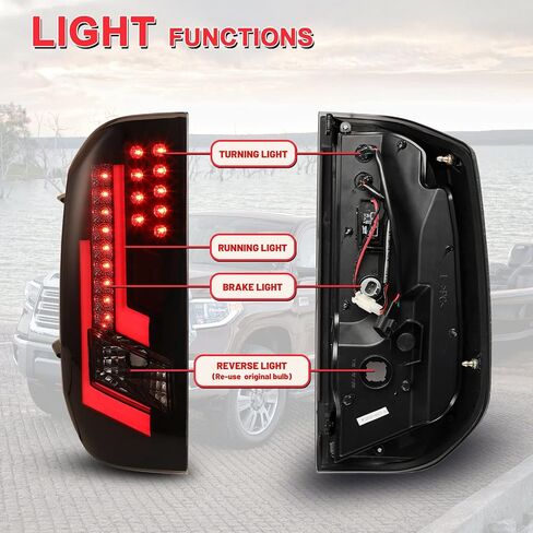 ROXX LED Tail Lights Fit for 2014-2021 Toyota Tundra, Tail Lights Assembly Replacement for Toyota Tundra Pickup 1 Pair (Smoked Lens) in Kuwait