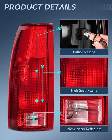 مجموعة الضوء الخلفي Nilight متوافقة مع 1988-1999 Chevy GMC C/K1500 2500 3500 1992-1999 Yukon Suburban Blazer 1995-2000 Tahoe 1999-2000 Cadillac استبدال المصباح الخلفي طراز OE، ضمان لمدة عامين in Saudi Arabia