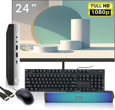 كمبيوتر مكتبي صغير HP ProDesk 600 G4 مع شاشة FHD جديدة مقاس 24 بوصة ومجموعة مكبرات صوت RGB، Intel Core i5-8500T، ذاكرة الوصول العشوائي 8 جيجابايت، 256 جيجابايت SSD، لوحة مفاتيح وماوس، Windows 10 Pro (متجدد) in Saudi Arabia