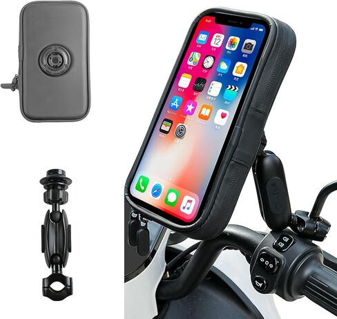 حقيبة مقاومة للماء للهاتف للدراجات النارية من SUNDAREE مع مشبك حامل مرآة من الألومنيوم، حامل هاتف دراجة نارية يدور بزاوية 720 درجة لهواتف iPhone 15 Pro Max/Plus و14 Pro Max والمزيد من الهواتف الذكية مقاس 4.7 بوصة إلى 6.8 بوصة in Kuwait