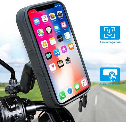 حقيبة مقاومة للماء للهاتف للدراجات النارية من SUNDAREE مع مشبك حامل مرآة من الألومنيوم، حامل هاتف دراجة نارية يدور بزاوية 720 درجة لهواتف iPhone 15 Pro Max/Plus و14 Pro Max والمزيد من الهواتف الذكية مقاس 4.7 بوصة إلى 6.8 بوصة in Kuwait