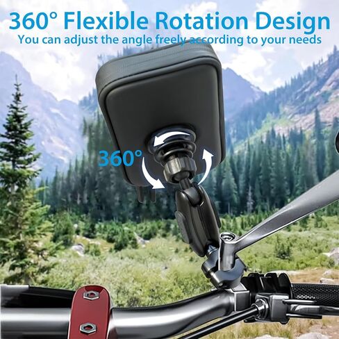 حقيبة مقاومة للماء للهاتف للدراجات النارية من SUNDAREE مع مشبك حامل مرآة من الألومنيوم، حامل هاتف دراجة نارية يدور بزاوية 720 درجة لهواتف iPhone 15 Pro Max/Plus و14 Pro Max والمزيد من الهواتف الذكية مقاس 4.7 بوصة إلى 6.8 بوصة in Kuwait