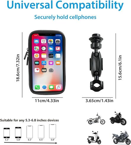 حقيبة مقاومة للماء للهاتف للدراجات النارية من SUNDAREE مع مشبك حامل مرآة من الألومنيوم، حامل هاتف دراجة نارية يدور بزاوية 720 درجة لهواتف iPhone 15 Pro Max/Plus و14 Pro Max والمزيد من الهواتف الذكية مقاس 4.7 بوصة إلى 6.8 بوصة in Kuwait