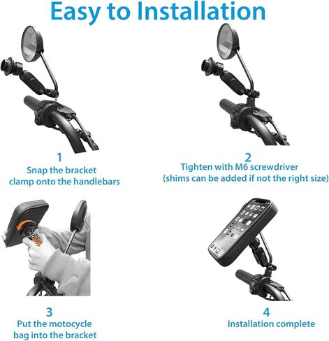 حقيبة مقاومة للماء للهاتف للدراجات النارية من SUNDAREE مع مشبك حامل مرآة من الألومنيوم، حامل هاتف دراجة نارية يدور بزاوية 720 درجة لهواتف iPhone 15 Pro Max/Plus و14 Pro Max والمزيد من الهواتف الذكية مقاس 4.7 بوصة إلى 6.8 بوصة in Kuwait
