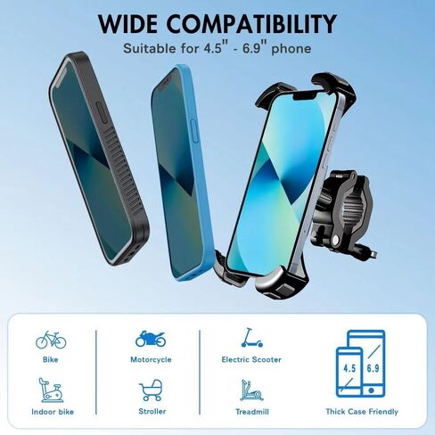 ZC GEL Bike Phone Holder, Motorcycle Phone Mount Handlebar Cell Phone Clamp [1s Lock], Scooter Phone Clip for iPhone 14 Pro Max/13 Pro Max/12 and More 4.5" - 6.9" Smartphones in Kuwait