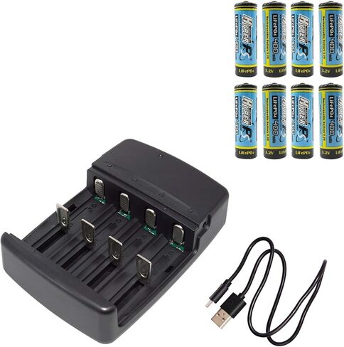 شاحن بطارية ذكي عالمي USB لبطاريات LiFePO4 3.2 فولت مع 8 قطع 3.2 فولت LiFePo4 14430 4/5 AA (14 × 43 مم) بطارية قابلة لإعادة الشحن 400 مللي أمبير في الساعة in Kuwait