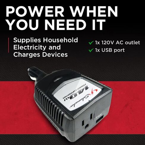 Schumacher XI14 DC to AC Power Converter for Cars, 140W/280W Peak, AC/USB for Converting Vehicle Power to Household Power for Camping and Tailgating , Black in Saudi Arabia