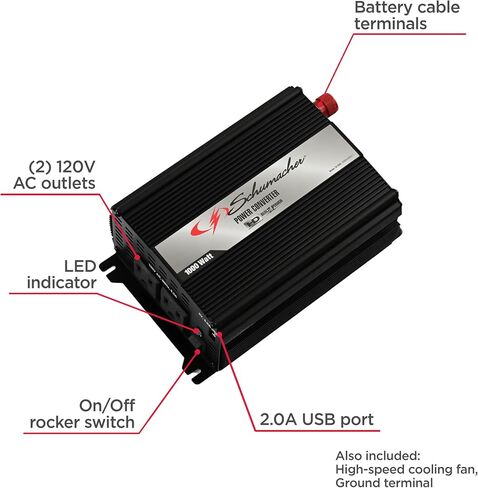 Schumacher XI14 DC to AC Power Converter for Cars, 140W/280W Peak, AC/USB for Converting Vehicle Power to Household Power for Camping and Tailgating , Black in Saudi Arabia