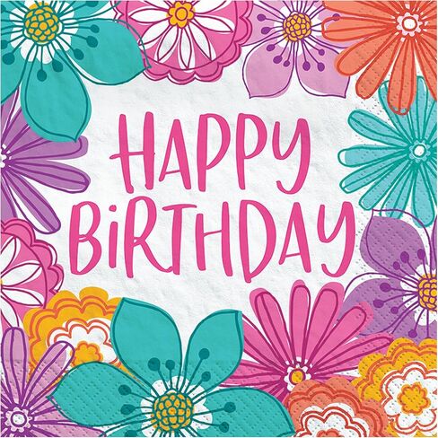 Multicolored Pretty Petals Birthday Luncheon Napkins, 6.5" (16-Pack) - Disposable Party Tableware for Birthday Celebrations in Saudi Arabia