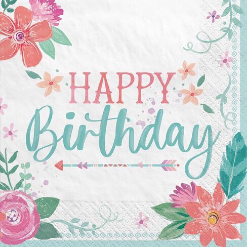 Multicolored Pretty Petals Birthday Luncheon Napkins, 6.5" (16-Pack) - Disposable Party Tableware for Birthday Celebrations in Saudi Arabia