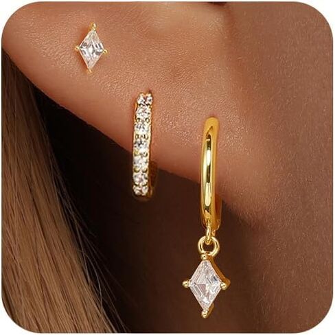 GEORGE · SMITH 3 Pairs Hoop Earrings Set for Women,Dainty Gold Earrings 14k Gold Plated Cartilage Earring Set,Cubic Zirconia Hypoallergenic Earrings Jewelry for Women Gift in Saudi Arabia