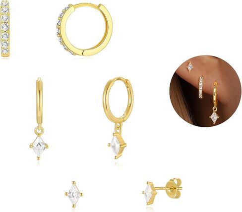 GEORGE · SMITH 3 Pairs Hoop Earrings Set for Women,Dainty Gold Earrings 14k Gold Plated Cartilage Earring Set,Cubic Zirconia Hypoallergenic Earrings Jewelry for Women Gift in Saudi Arabia