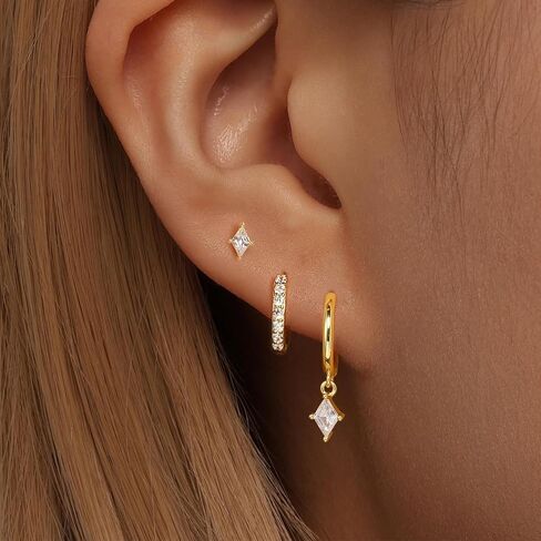 GEORGE · SMITH 3 Pairs Hoop Earrings Set for Women,Dainty Gold Earrings 14k Gold Plated Cartilage Earring Set,Cubic Zirconia Hypoallergenic Earrings Jewelry for Women Gift in Saudi Arabia