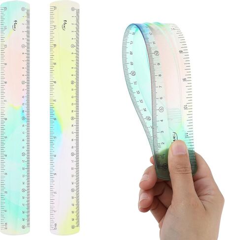 Flexible Ruler, 2PCS Straight Edge Ruler Colorful Plastic Ruler Soft Bendable Ruler Transparent Rulers for School Classroom Office Workshop Home Supplies in Saudi Arabia