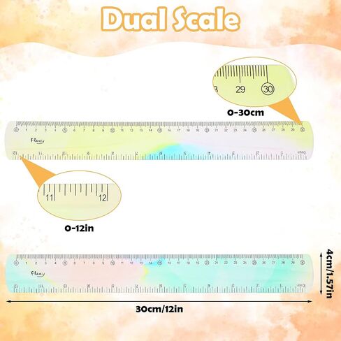 Flexible Ruler, 2PCS Straight Edge Ruler Colorful Plastic Ruler Soft Bendable Ruler Transparent Rulers for School Classroom Office Workshop Home Supplies in Saudi Arabia