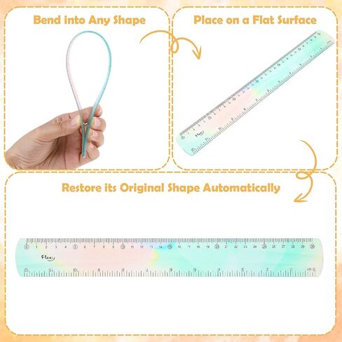 Flexible Ruler, 2PCS Straight Edge Ruler Colorful Plastic Ruler Soft Bendable Ruler Transparent Rulers for School Classroom Office Workshop Home Supplies in Saudi Arabia